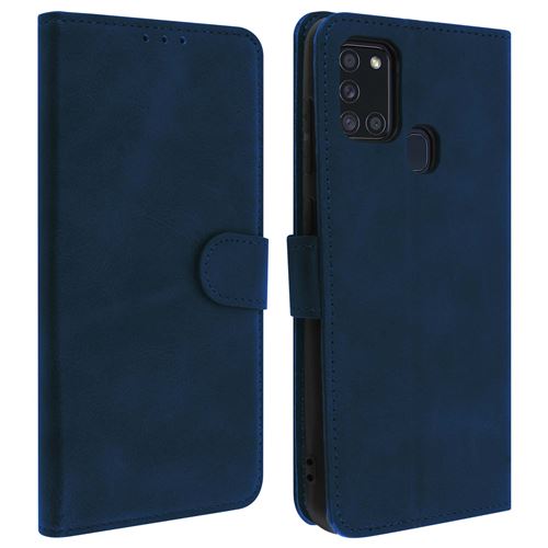 Avizar Housse Pour Samsung Galaxy A21s Clapet Porte-carte Fonction Support Vintage Bleu Nuit