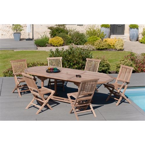 Table de jardin 8/10 personnes - ovale extensible 180/240*100 cm en bois Teck brut