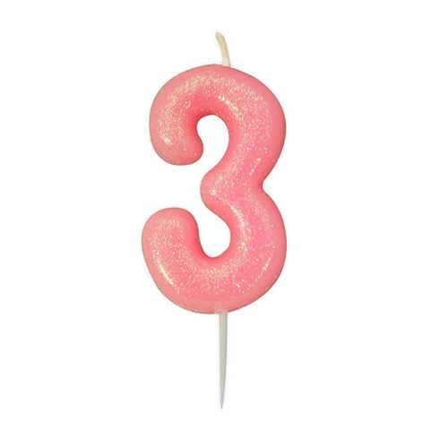 bougie rose pailletté chiffre 3