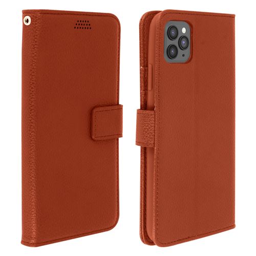 Housse pour iPhone 11 Pro Max Porte carte Support Vidéo Marron