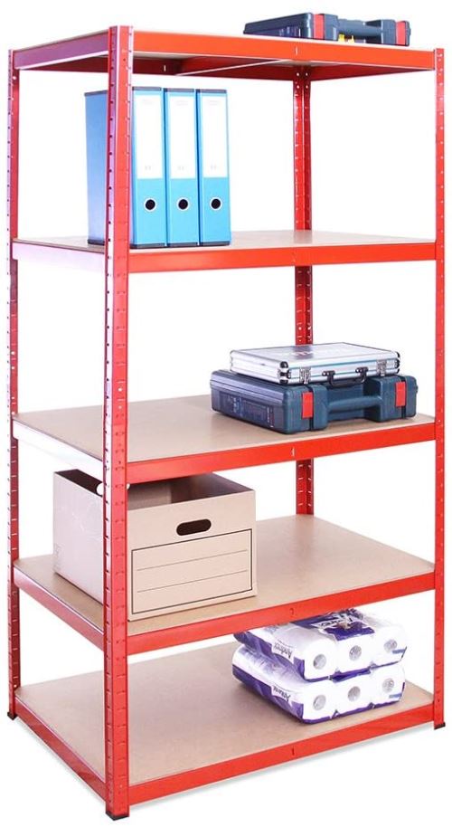 G-Rack Rangement 180 cm x 90 cm x 60 cm, Rouge, 5 étages (265kg par Étagère), Capacité de 1325 kg résistant, très Profond Garage Abri de Jardin, Red