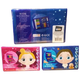 1 Malette De Coloriage 25 Pieces Feutre Pastel Crayons Papeterie