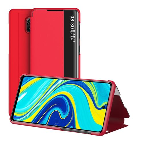 Étui Portefeuille pour Xiaomi Redmi Note 9 en Cuir à Rabat Antichoc avec Fenêtre d’affichage intelligente - Rouge