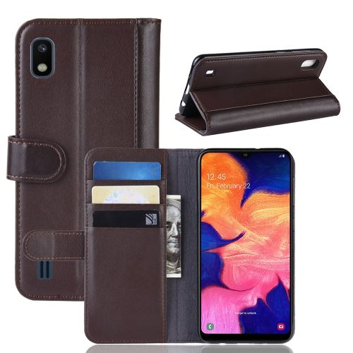 Etui en cuir véritable avec support marron pour votre Samsung Galaxy A10