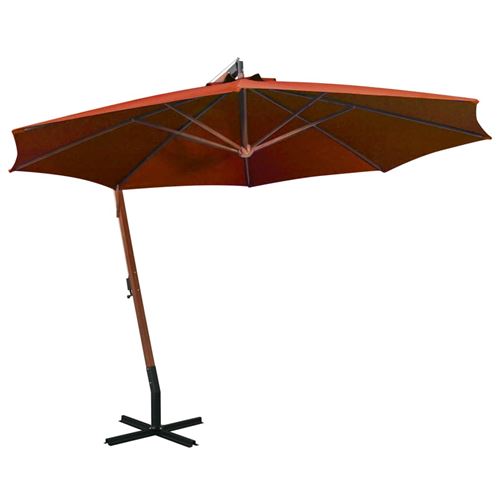 Parasol suspendu avec mât 3,5x2,9 m Bois de sapin Terre cuite