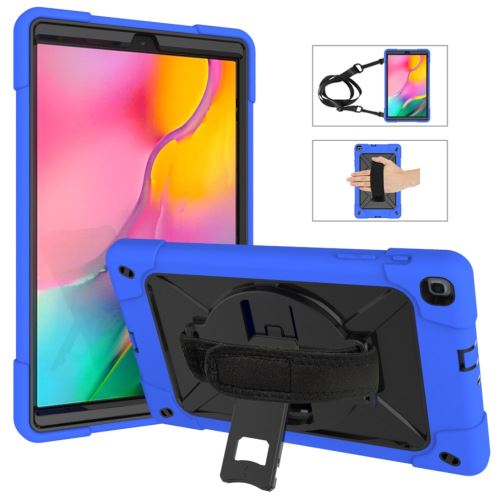 Coque en TPU + Silicone combo avec béquille pivotante à 360 ° et sangle couche externe bleue/noir pour votre Samsung Galaxy Tab A 10.1 (2019) SM-T510 (Wi-Fi)/SM-T515 (LTE)