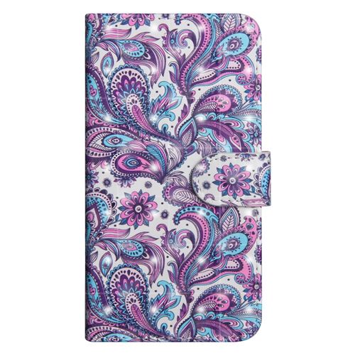 Etui en PU décoration spot lumineux fleur paisley pour votre OnePlus 6