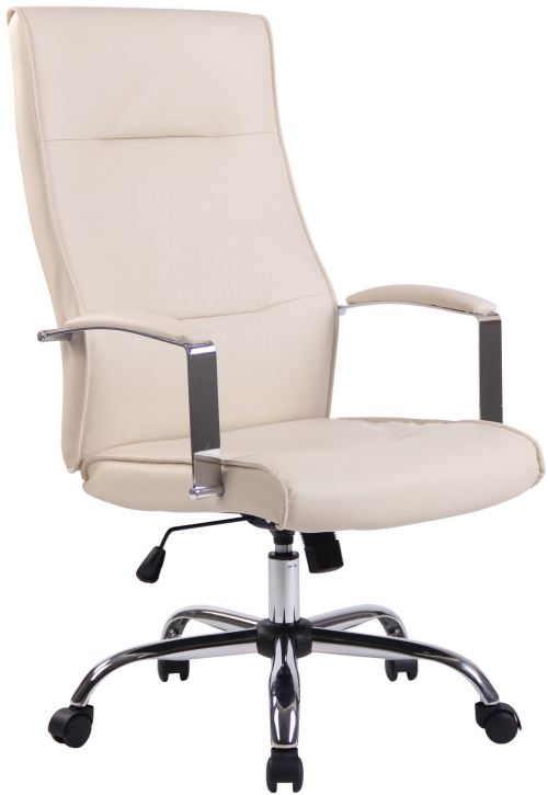 Fauteuil de bureau Portland en Similicuir avec Accoudoirs - Réglable en Hauteur et Pivotant - Piètement métal chromé - Couleur Crème
