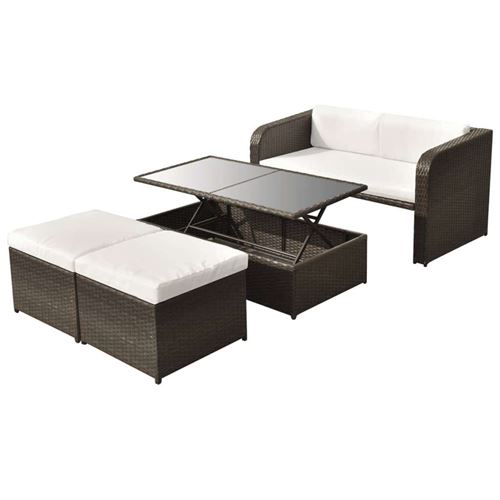 VIDAXL  salon de jardin 4 pcs avec coussins r&eacute;sine tress&eacute;e marron 42480