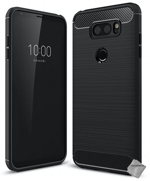 Housse etui coque silicone gel carbone pour LG V30 avec verre trempe - NOIR
