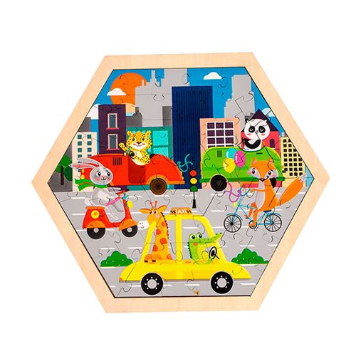Puzzle en bois 50 pièces pour enfants et adultes – ville - Multicolore