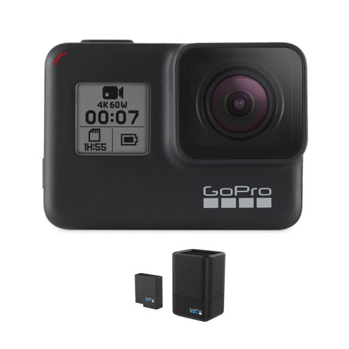 GoPro HERO 7 noir (standard) + Carte TF (micro) 64 Go + Batterie double chargeur [bundle 3]