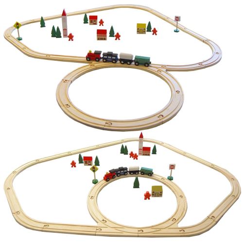 eyepower 48 pièces Train en bois set jouet incl accessoires rails de guidage extensible