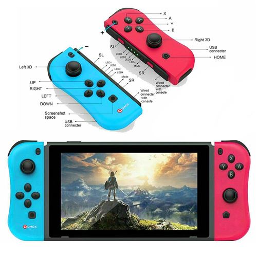 1 paire Contrôleurs de jeu Joy-con compatible pour Console Nintendo Switch-Rouge+Bleu