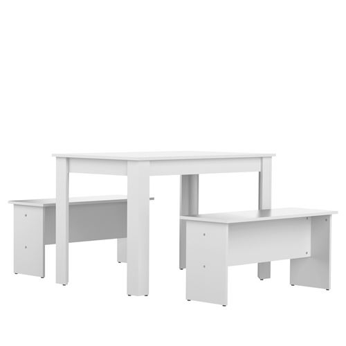 TEMAHOME Ensemble table a manger de 4 personnes + 2 bancs contemporain blanc - L 110 x l 70 cm - SALT