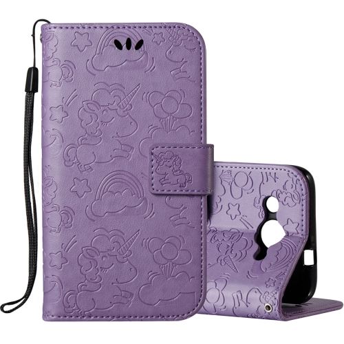 Huawei Y3 (2017) Housse Etui Cuir PU Gravé Licorne Mignonne Violet ALS53991