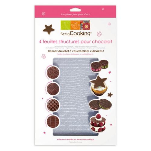 4 feuilles structures pour chocolat et pâte à sucre - ScrapCooking
