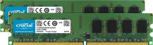 Crucial CT2KIT12864AA800 2Go Kit (1Gox2) (DDR2, 800MHz, PC2-6400, DIMM, 240-Pin) Mémoire