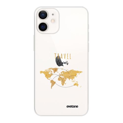 Coque pour iPhone 12 mini souple transparente Travel Lover Motif Ecriture Tendance [Evetane®]