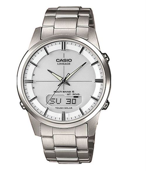 CASIO Montre solaire radio pilot&eacute;e - Lineage Wave Ceptor - Blanc - Titane