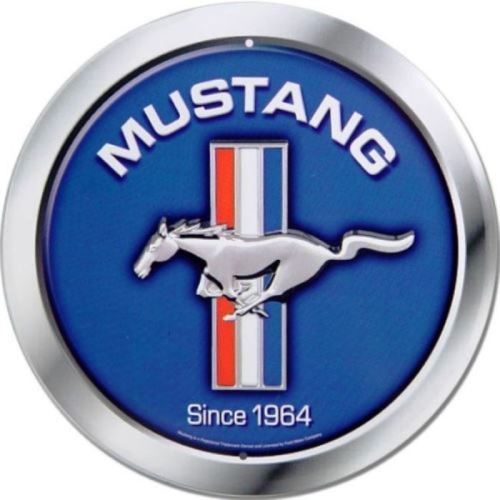 plaque ford mustang bleu since 1964 tole ronde deco usa loft