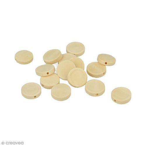 Perles plates rondes en bois à décorer - 15 mm - 15 pcs