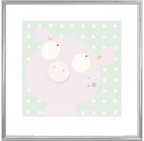 Poster Reproduction Encadré: Monde Des Enfants - Pinky Piggy, Nicola Evans (40x40 cm), Cadre Plastique, Argent