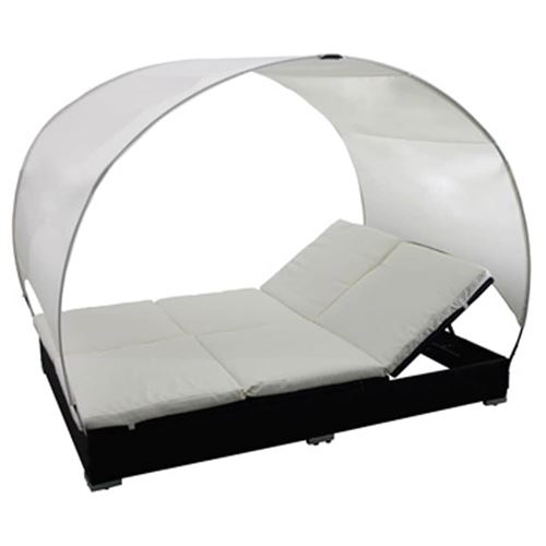 Lit De Jardin Double Resine Tressee Noir Avec Parasol Mobilier De Jardin Achat Prix Fnac