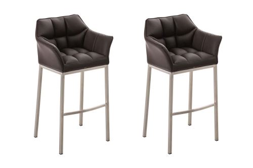 Lot 2 tabourets de bar Damaso en similicuir avec 4 pieds , Marron/Acier inoxydable