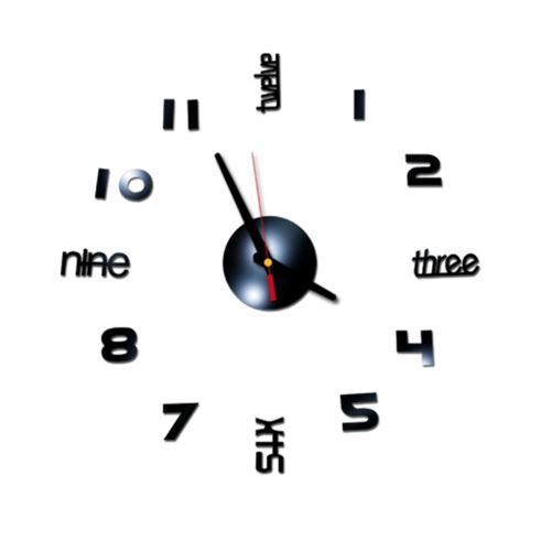 Nombres 3D Diy Romain Mur Acrylique Miroir Autocollant Horloge Décoration Intérieure Stickers Mural Noir PL628