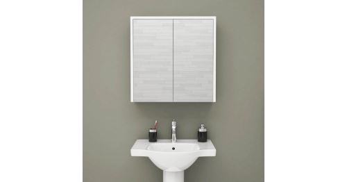 HOMEMANIA Armoire de Salle de Bain Bade - Murale - avec Portes, Étagères, Miroir - Blanc en Bois, 60 x 16 x 60 cm