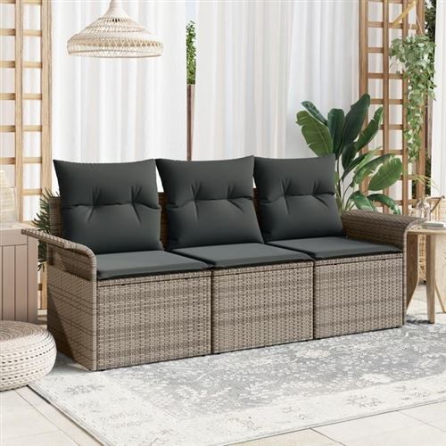 Non Communiqué Gris Ensemble De Canapé De Jardin De 3 Pièces Avec Coussins En Poly Rattan, Canapé De Jardin De 2 Places Avec Rangement Et 3353888