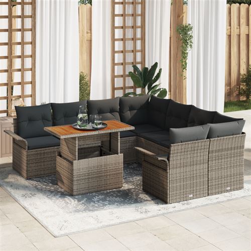 Non Communiqué Gris Ensemble De Canapés De Jardin 9 Pièces Avec Coussins En Poly Rattan Canapé De Jardin 2 Places Avec Rangement & Coussins E