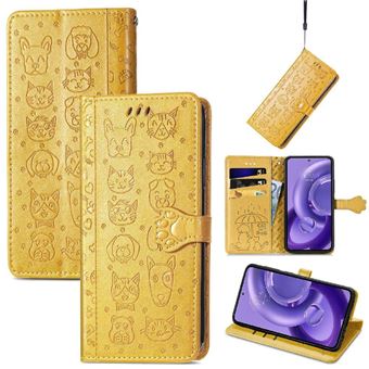 Coque pour Motorola Moto Edge 30 NEO Étui Magnétique Portefeuille Mignon Chat Embossée Premium PU Cuir Flip Antichoc Housse avec Fentes pour Cartes ZURSANA Jaune - 1