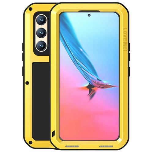 Coque en silicone + métal LOVE MEI anti-rayures jaune pour votre Samsung Galaxy S22 5G