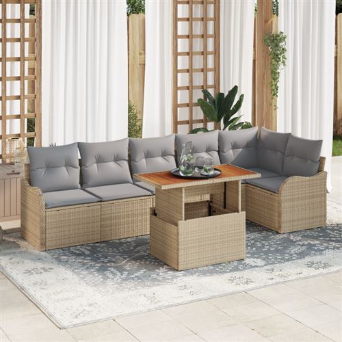 Vidaxl Beige Canapé De Jardin 7 Pièces Avec Coussins En Poly Rotin, Canapé 2 Places Avec Rangement Et Coussins En Poly Rotin - Image 3
