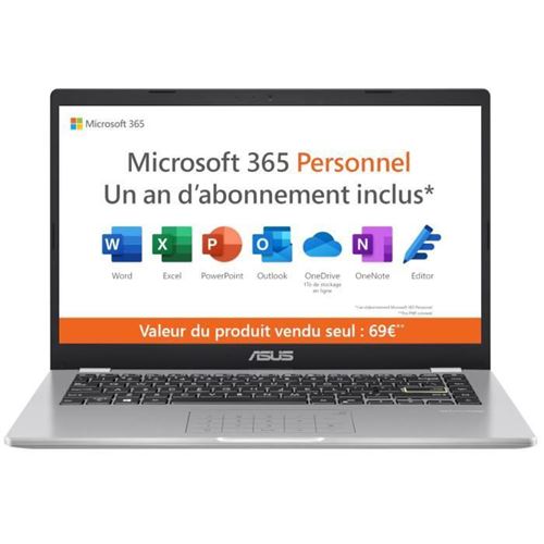PC Portable ASUS E410MA-BV1804WS - 14 HD - Pentium N5030 - RAM 4Go - Stockage 128Go - NumPad - Windows 11S - Office 1 an - AZERT