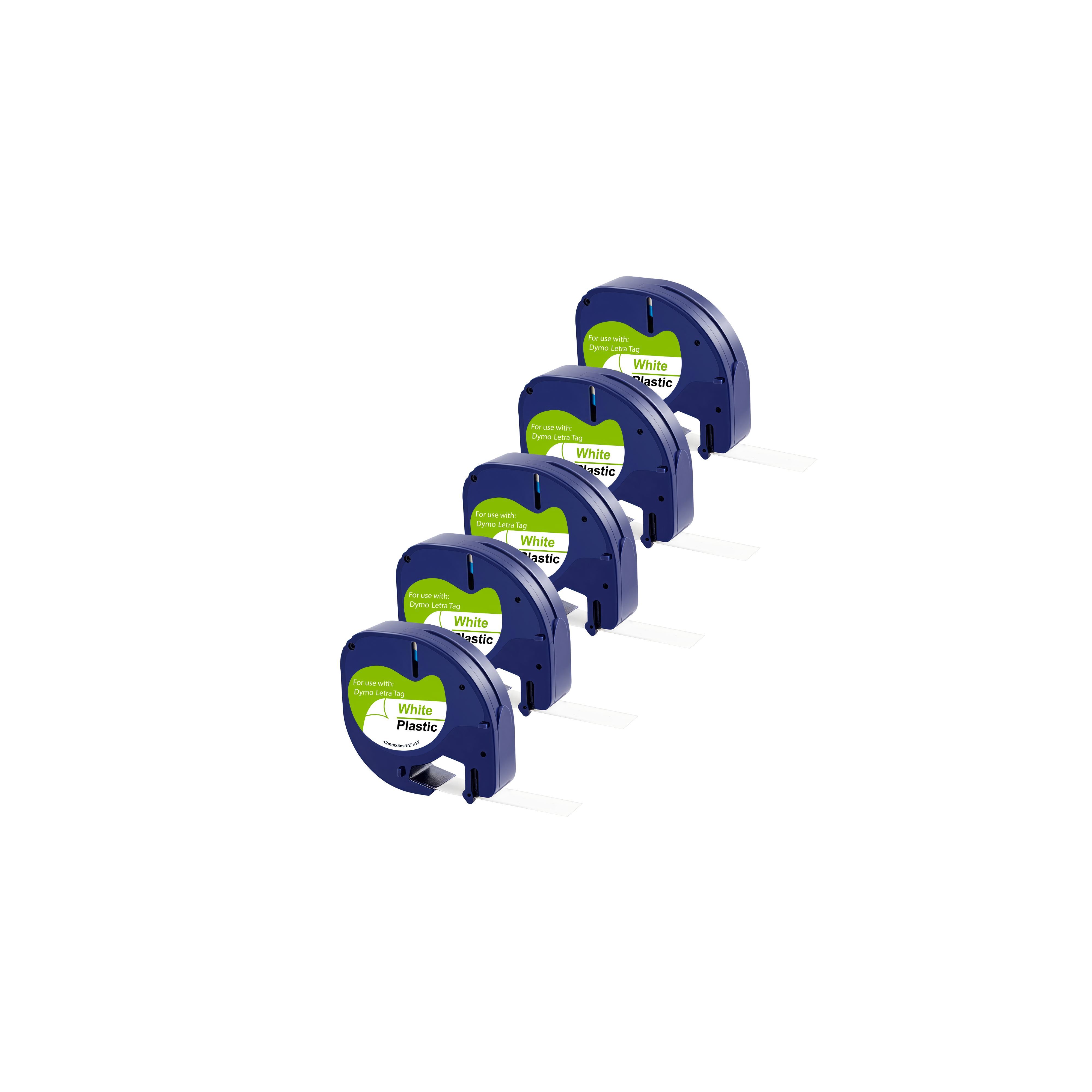 Dymo 91201 compatible lettertape, zwart op wit, 12mm x 4m v.a. € 1,75