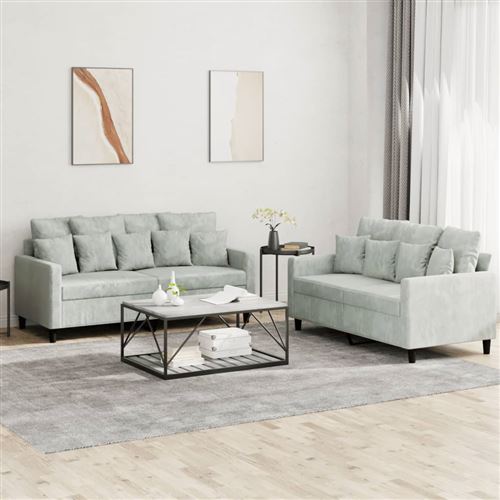 Non Communiqué Gris Clair Vidaxl Ensemble De Canapés 2 Pcs Avec Coussins Velours