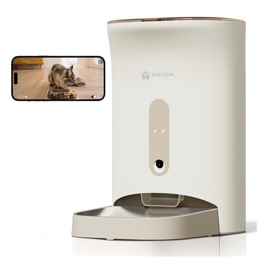 Comparer les prix de Distributeur Automatique de Nourriture Intelligent 4,5L,AMICURA F1 PRO- Double Alimentation & Sécurité Renforcée avec Caméra
