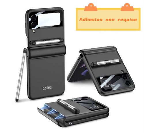 Coque pour Samsung Galaxy Z Flip 3 5G FONGWAN Charnière magnétique, avec stylo et protège-objectif - noir