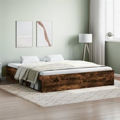 vidaXL Cadre de lit chêne fumé 180x200 cm super king