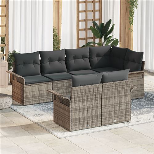 Vidaxl Gris Ensemble De Canapé De Jardin 7 Pc Poly Rotin - Image 2