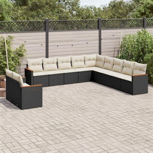 VIDAXL  Salon De Jardin 11 Pcs Avec Coussins Noir R&eacute;sine Tress&eacute;e