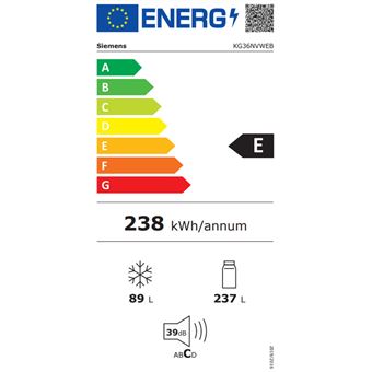 KG36NVWEB - iQ300, Refrigerateur combine pose-libre, 186 x 60 cm, Blanc