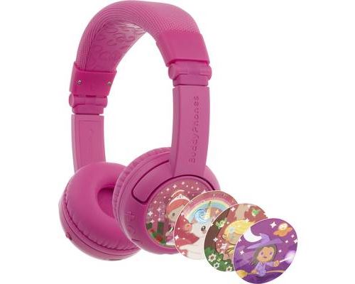 onanoff BuddyPhones® Bluetooth, filaire pour enfants Casque supra-aural stéréo supra-aural limitation de volume, pliable, micro-casque rose