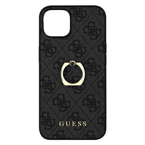 Coque pour iPhone 13 Bague de maintien Motif 4G avec Logo en Relief Guess Gris