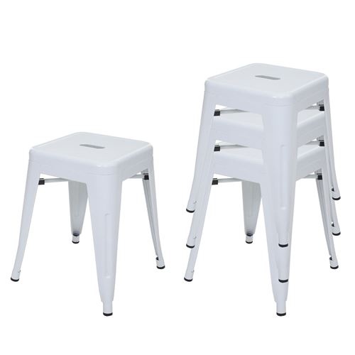 Mendler Blanc Lot De 4 Tabourets Métal - Image 3