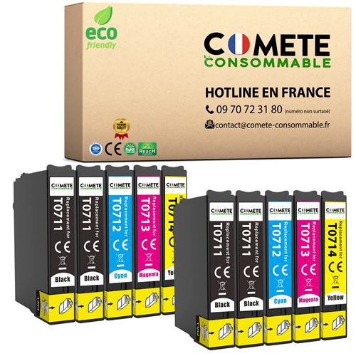 COMETE CONSOMMABLE T0715 - 10 Cartouches d'encre Compatible avec Epson T0715 (T0711 T0712 T0713 T0714) - 2 Packs