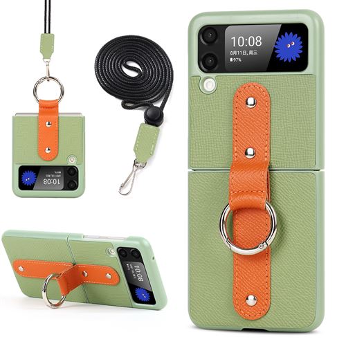 Coque avec Bague Pour Samsung Galaxy Z Flip 3 Frusde avec Bandoulière Etui de Protection-Vert